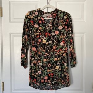 Loft Petite Ruffle Neck Floral Print Dress XSP